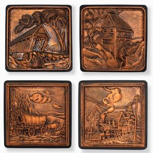 Set of 4 Vintage  3D Dimensional Copper looking, wall decor, Miller Studio, 1966